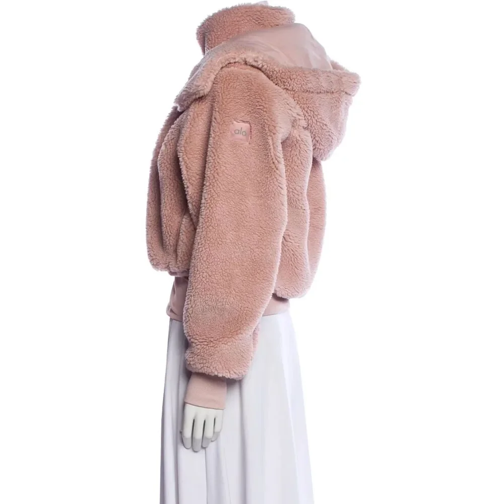 Alo Yoga Foxy Sherpa Jacket Pink Rosewood Zip Up Removable Hood Size Small